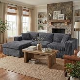 Shintenchi 105" Boneless Couches for Living Room,L Shaped Modular Sectional Sofa Set,No Assembly Needed Plush Corduroy Living Room Set,Dark Gray