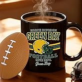 2 in 1 Football Fan Ceramic Coffee Mug Cup Green Bay Themed Merch Shop Men Women Sport Stuff Gear Apparel Packer Team Decor Accessories Merchandise Dad Boyfriend Bf Birthday Christmas Cool Xmas Gift