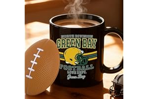 KIRADDLE 2 in 1 Football Fan Ceramic Coffee Mug Cup Green Bay Themed Merch Shop Men Women Sport Stuff Gear Apparel Packer Team Decor Accessories Merchandise Dad Boyfriend Bf Birthday Christmas Cool Xmas Gift