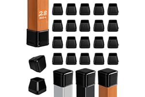 BAIPOK 28 Pcs Chair Leg Sliders for Carpet Rug, Square Chair Leg Floor Protectors Glides, Dining Room Furniture Foot Caps, Silicone Covers with Plastic Pads, No Scratches (Fit:1-1/8"~1-7/16", Black)