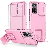 Asuwish Phone Case for Xiaomi Redmi Note 11S/11 4G with Tempered Glass Screen Protector and Slide Camera Cover Kickstand Stand Slim Protective Cell Accessories Redme Note11 S Note11S Women Men Pink