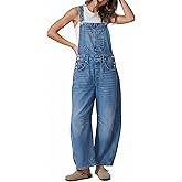 Ladyful Women's Denim Overall Casual Straight Wide Leg Bib Jeans Overall Adjustable Straps Denim Romper Stretch Jumpsuits