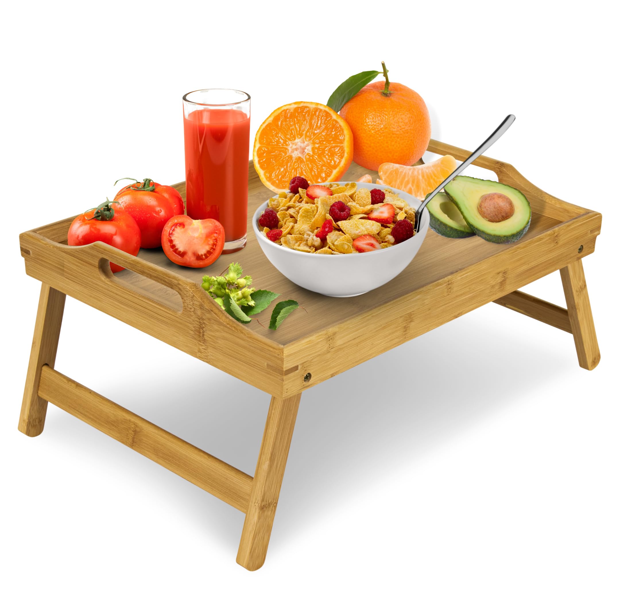 KLASS Bamboo Bed Table with Foldable Legs, Multipurpose Laptray Breakfast in Bed Tray, Snack Tray For Sofa, Laptop Stand