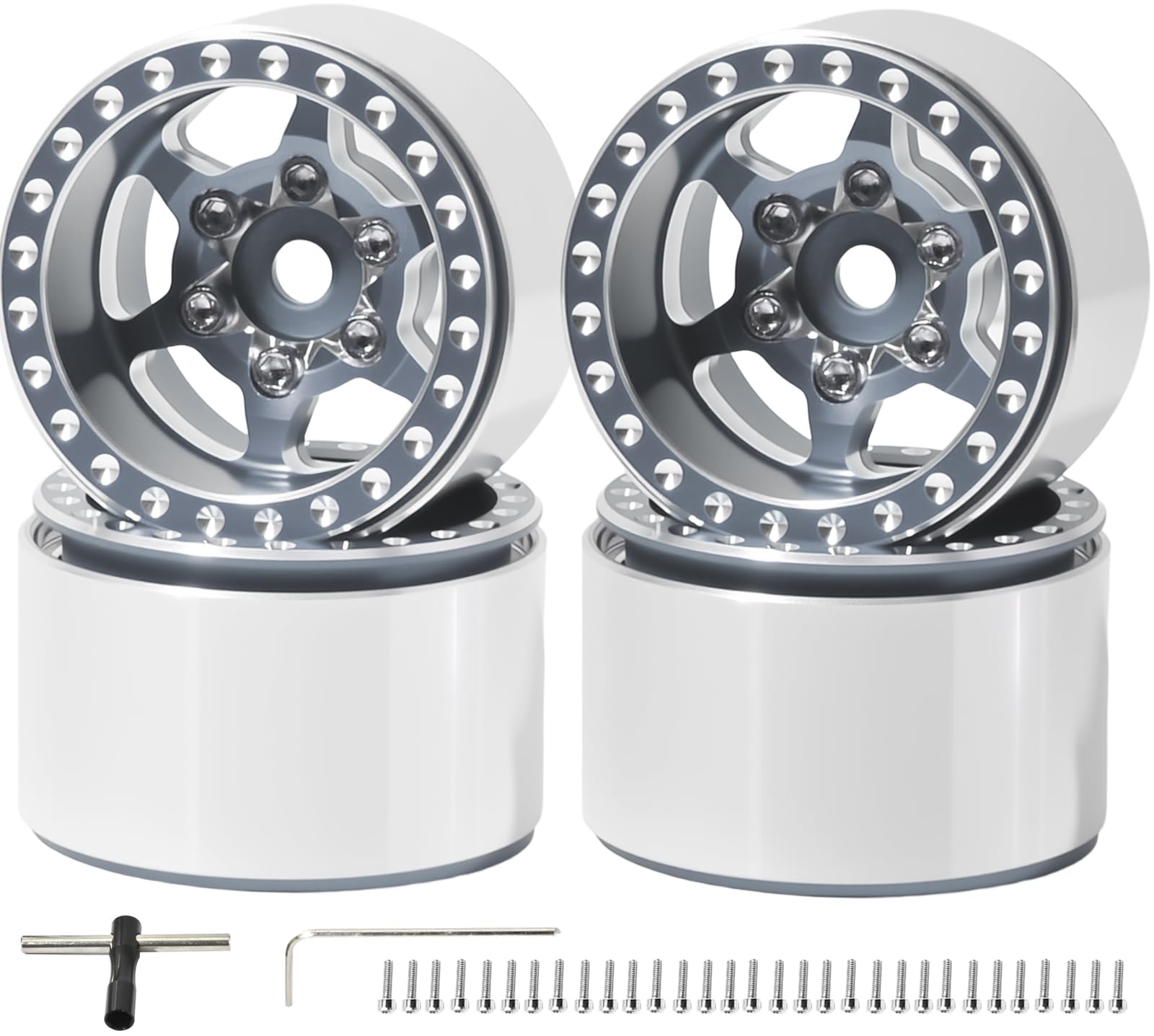 RcThjia 1.0 Beadlock Wheel Rim Set Aluminum Alloy RC Upgrade Part For Traxxas 1/18 TRX4M 1/24 Axial SCX24 FMS FCX24 Gladiator Bronco C10 JLU Deadbolt B17 RC Crawlers Upgrade Off-road(4Pcs/set)