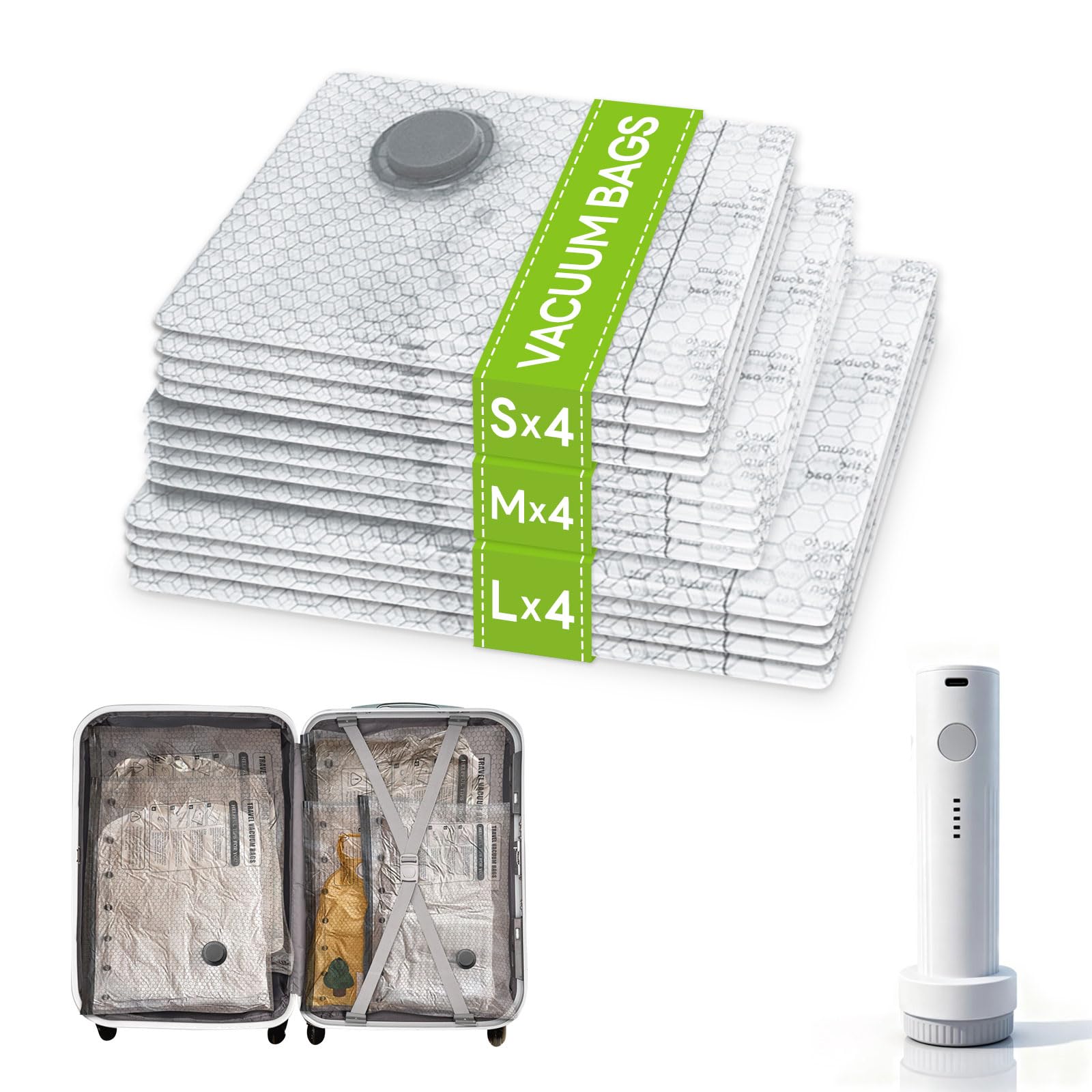 Photo 1 of 12 Pack Vacuum Bags for Travel with Rechargeable USB Pump,Space Saver Vacuum Storage Bags for Luggage and Suitcase,Portable Seal Bags for Clothes and Clothing Travel