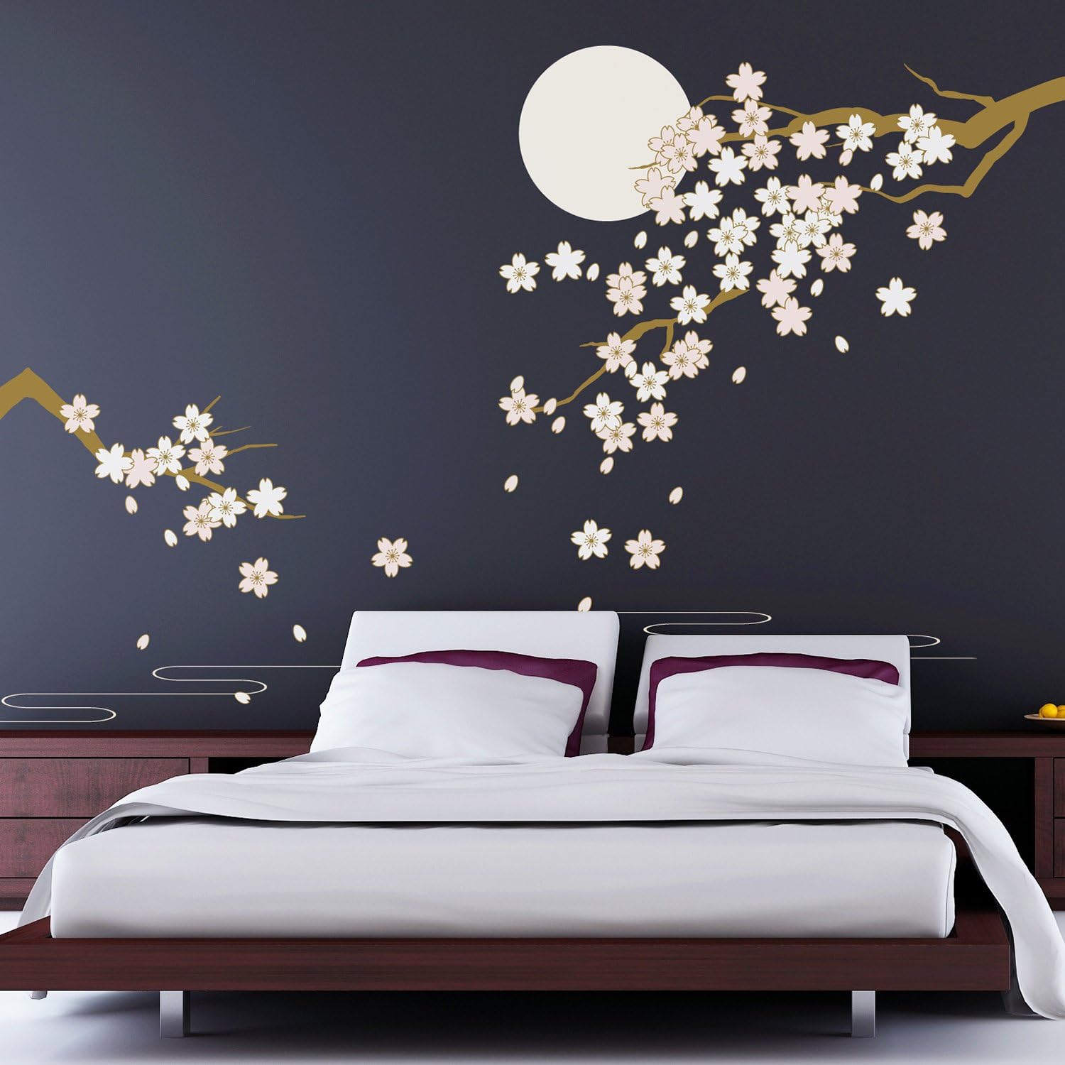 Walplus Cherry Blossom Under Moonlight Mural Art Decals Home Decoration DIY Living Bedroom Office Décor Kids Room Gift Removable Self-Adhesive Wall Sticker