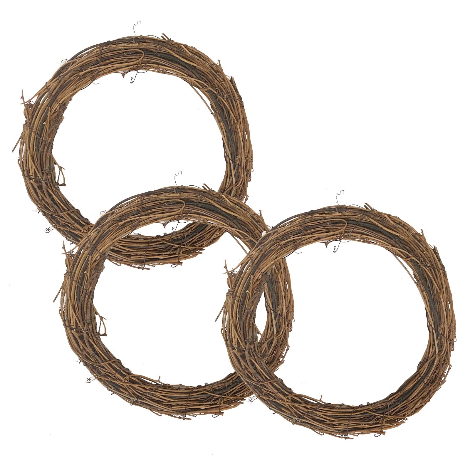 TUAKIMCE 3PCS 30cm Natural Grapevine Wreath - Round Garland Rattan Branch Garland, Christmas Garland Halloween Rattan Garland DIY Crafts Garden Home Party