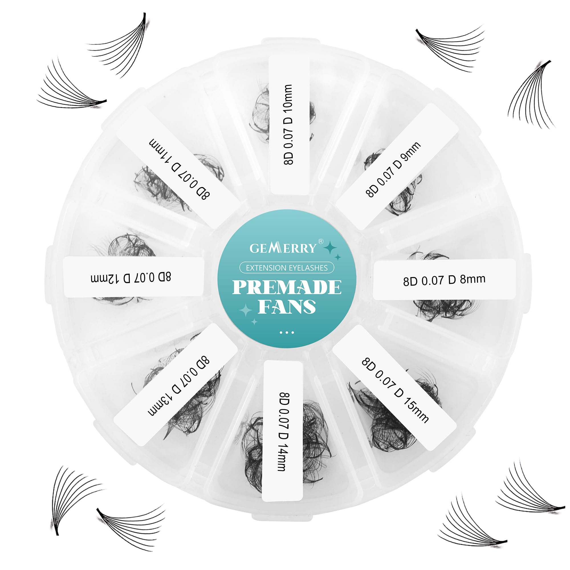 Pre made Fan Volume Eyelash Extensions 8D 8-15mm mix 500PCS Premade Fans D Cur Russian Pro Lashes Handmade Volume Eyelashes Individual Eyelashes Gemerry Lashes(8D-0.07D-8-15mm)
