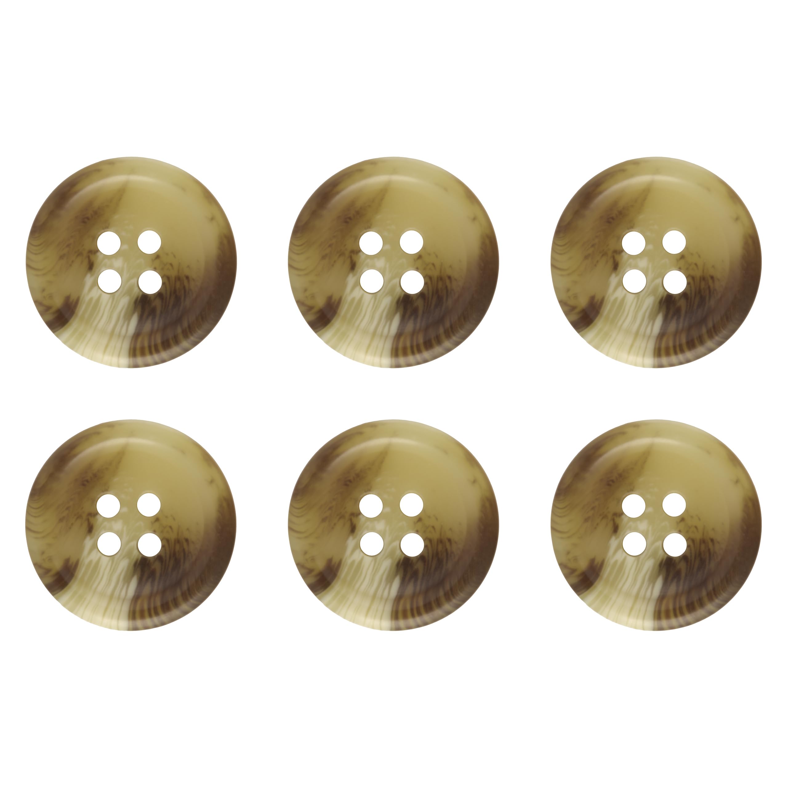 Pack of 6 Light Mixed Brown 20mm Round Faux Horn Sew On Plastic Buttons for Coats Jackets Cardigans Flat 4 Holes 32L