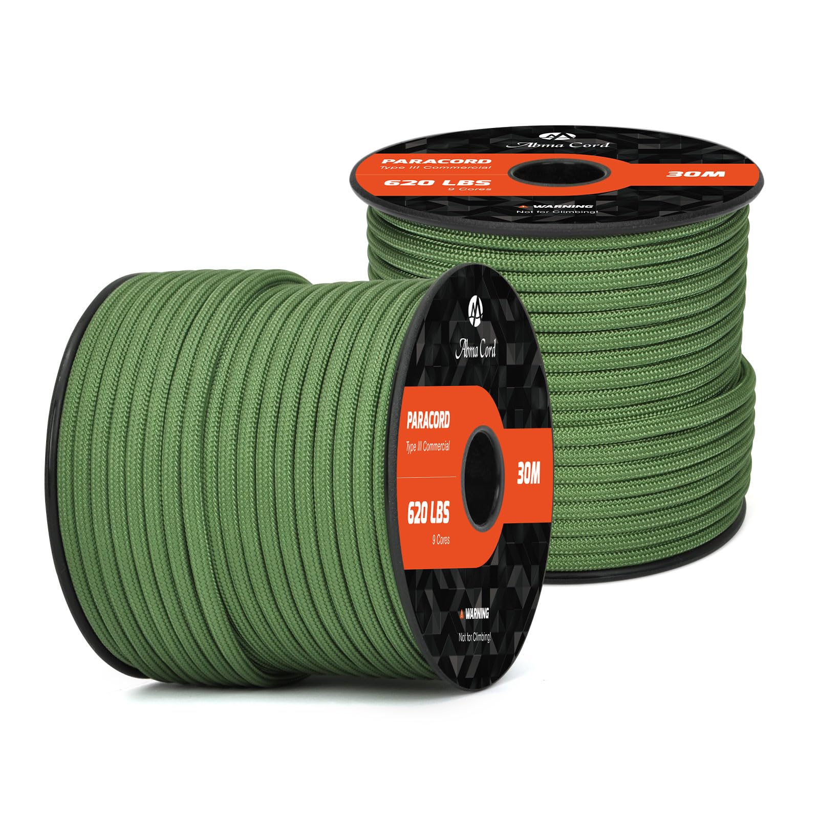 Abma Cord Paracord 620 lbs 4mm 9 Strands 100% Nylon 30M - Forest green