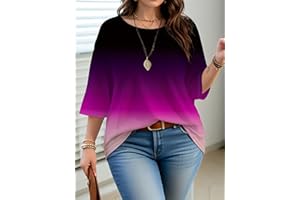 Plus Size Ombre Print Three Quarter Sleeve Casual Tunic Top 2026 Fashion
