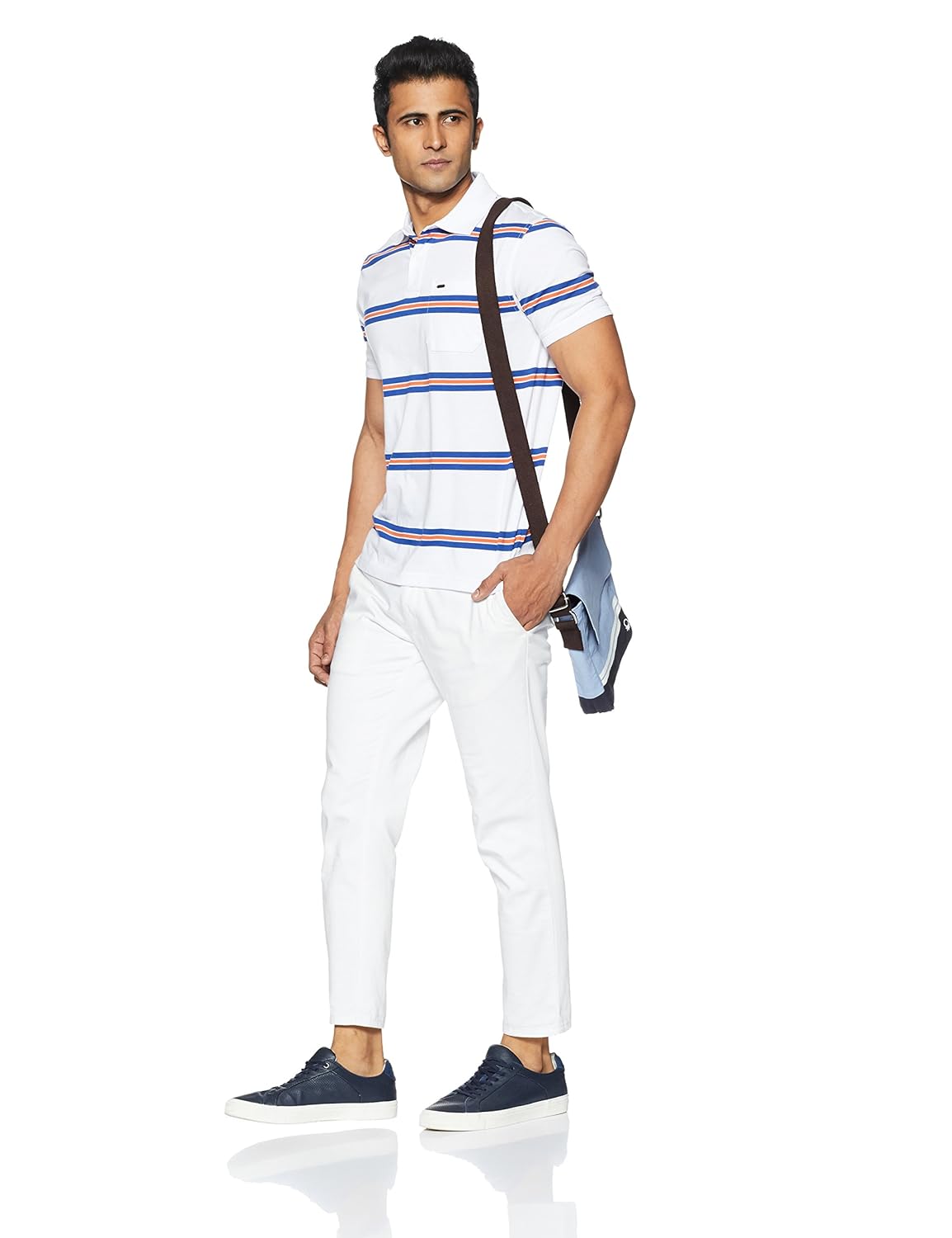 peter england men's striped regular fit synthetic polo