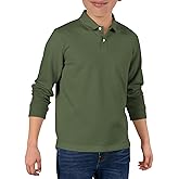 Haloumoning Boys Long Sleeve Pique Polo Shirts Kids School Uniform Shirt 5-14 Years