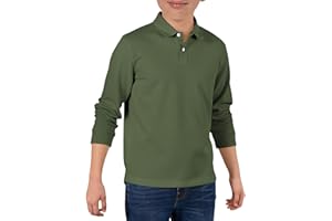 Haloumoning Boys Long Sleeve Pique Polo Shirts Kids School Uniform Shirt 5-14 Years