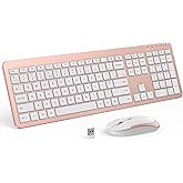 Wireless Keyboard and Mouse Combo, Full Size Slim Thin Cordless Keyboard Mouse with Numeric Keypad, Quiet Computer Keyboard Mice Set 2.4G Stable Connection Adjustable DPI (Rose Gold)