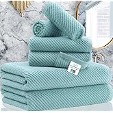 Towels for Bathroom - 100% Cotton | Lightweight | Thick | Soft, Quick Dry Towels, Bath Towel Set of 6 Large, 2 Bath 30"x56", 2 Hand 18"x28", 2 Washcloths 13"x13", Luxury Shower Towel Set, Aqua Teal