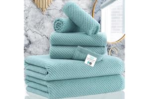 VOOVA & MOVAS Towels for Bathroom - 100% Cotton | Lightweight | Thick | Soft, Quick Dry Towels, Bath Towel Set of 6 Large, 2 Bath 30"x56", 2 Hand 18"x28", 2 Washcloths 13"x13", Luxury Shower Towel Set, Aqua Teal