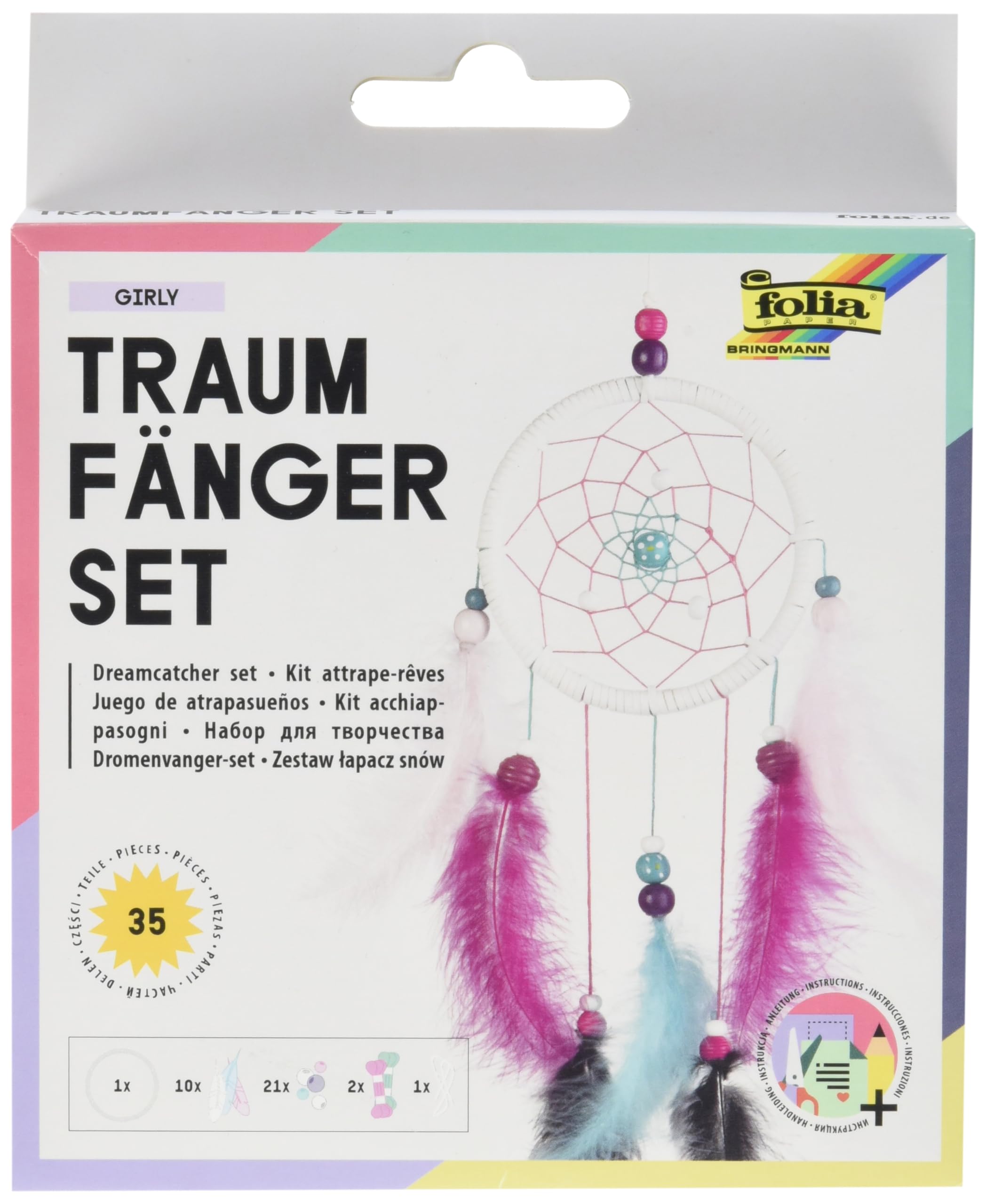 folia Girly 23819 Dream Catcher Craft Set for Creating a Beautiful Dream Catcher in Modern Pastel Colours