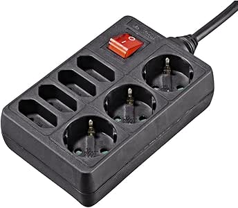 Hama 108868 - Regleta de 7 enchufes con interruptor (1.4 m), negro