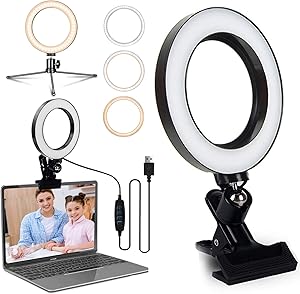 6.2'' LED Ring Light for Computer Laptop Video Conference Lighting with Clip Clamp Mount/Desk/Bed/Office Tripod Stand Selfie Lights for Zoom Meeting, Live Stream/Makeup/YouTube/TIKTok