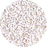 Siomia 100Pcs Letter Beads - 4x7mm White Round Acrylic Gold Alphabet & Number Beads for Jewelry Making DIY Bracelets, Necklaces & Key Chains