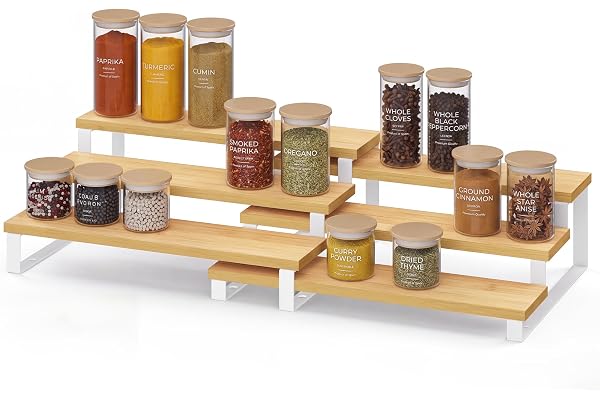 SONGMICS Display Risers, Set of 2 Engineered Wood Perfume Organizer Stand, 3-Tier Cupcake Stand Holder, Spice Rack, Shelf Ris