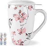 AmorArc Porcelain Tea Mug with Infuser and Lid – 18oz Loose Leaf Tea Cup with Handle, Gift for Tea Lovers (Men & Women)