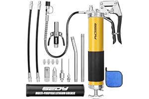 SEDY 17-Piece Heavy Duty Grease Gun Kit: 14oz Grease Tube Flexible Hose Bearing Grease Pump 8000 PSI Pistol Grip Grease Guns Tool Marine Durable Connectors Adapters Extension Tubes Nozzle Easy Operation