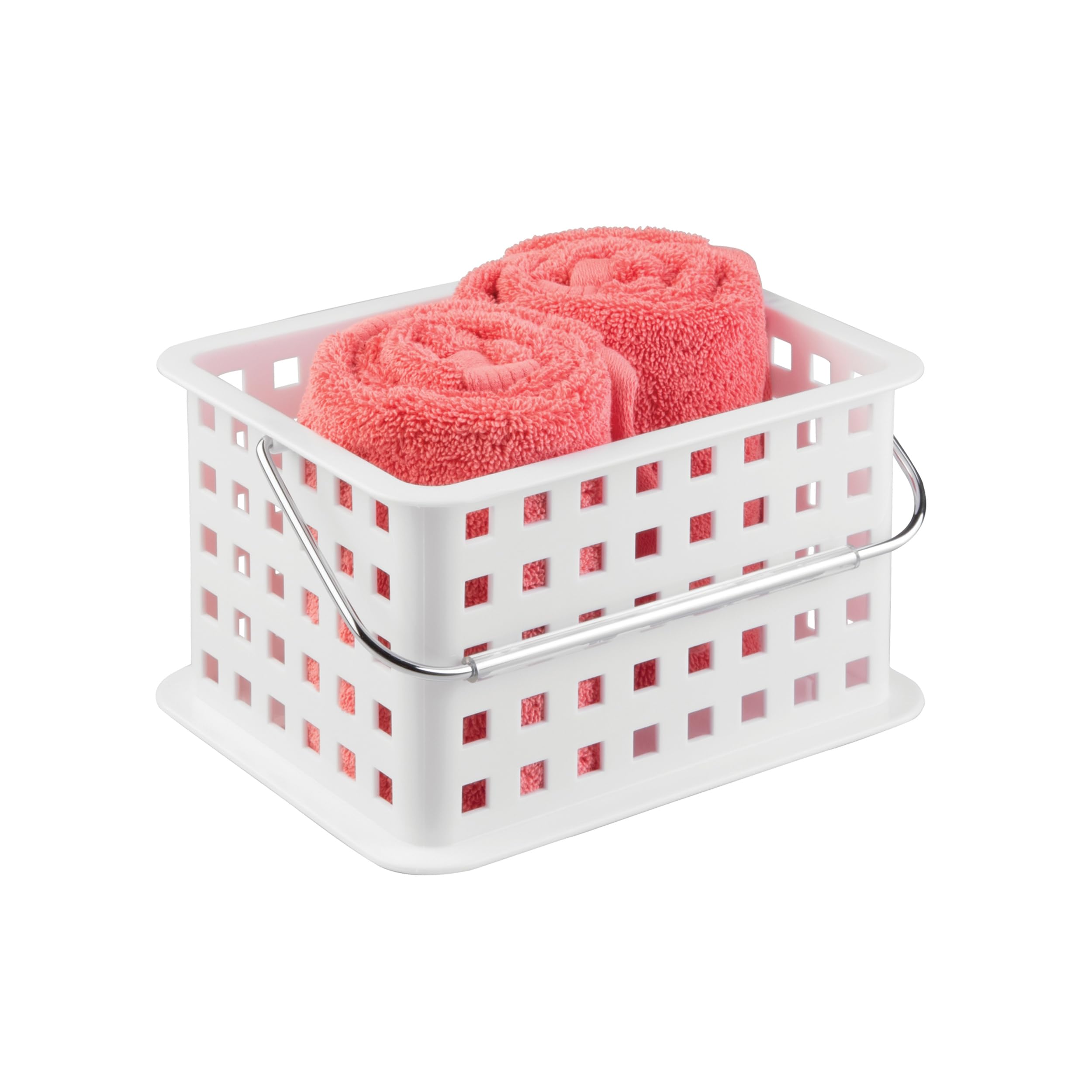 iDesign Basic Storage Basket, Small Plastic Bath Basket for Shower and Care Accessories, White