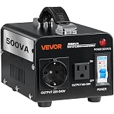 VEVOR 500VA Voltage Converter Transformer Step Up/Down 220V-110V 110V-220V | Power Transformer Convert from 110V to 220V and 220V to 110V, with EU &amp; US Outlets, US Power Cord, Circuit Breaker Protection