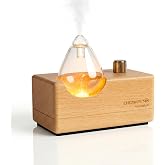 chezArtemis Waterdrop Waterless Essential Oil Diffuser for Aromatherapy | Glass mist chamber with Solid wood base Nebulizer, Plastic and BPA free, Up to 10 day battery, Silent operation for home yoga