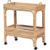 Bali & pari Lombok Modern Bohemian Natural Rattan 2-Tier Wine Cart