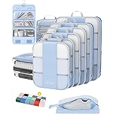 10 Set Compression Packing Cubes for Travel Essentials,Compressible Expandable Packing Cubes for Suitcase,OlarHike Luggage Organizer Bags for Travel,Handy Helper for Organizing Clothes(Light Blue)