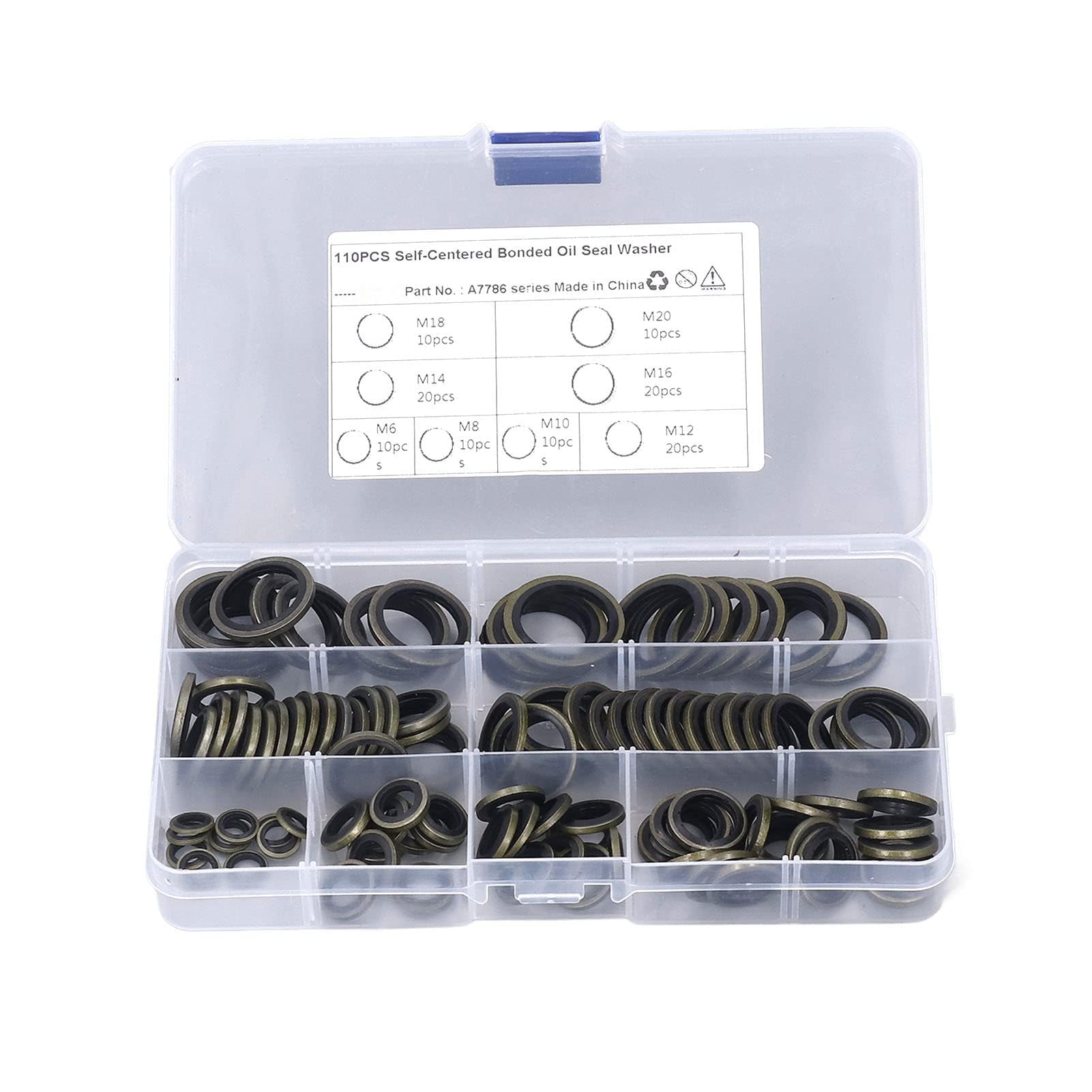 LiebeWH Oil Seal Washer 110 Pcs Bonded Seal Dowty Washer M6 M8 M10 M12 M14 M16 M18 M20 Gasket Assortment of Metal