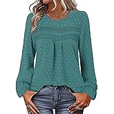 BETTE BOUTIK Womens Boho Fall Long Sleeve Shirts Crewneck Dressy Casual Blouses Trendy Flowy Tops