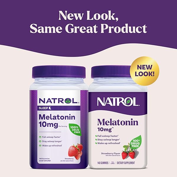 NATROL MELATONIN GUMMIES, SLEEP SUPPORT FOR ADULTS, MELATONIN 10 MG, 140 STRAWBERRY-FLAVORED, UP TO 70 DAYS