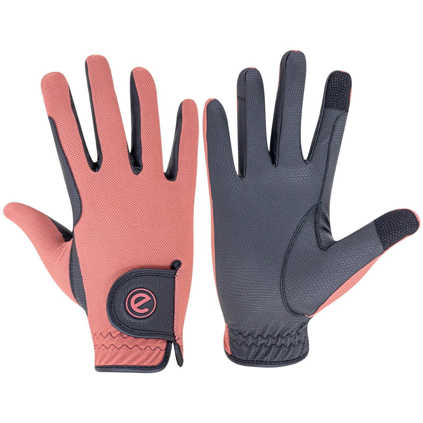 eGlove - eQUEST GripPro X-LITE Horse Riding Gloves - Lightweight, Breathable, Grippy Non-Slip Material - Comfort Mesh Back - Touchscreen Gloves (CORAL - PLAIN CUFF, XS)