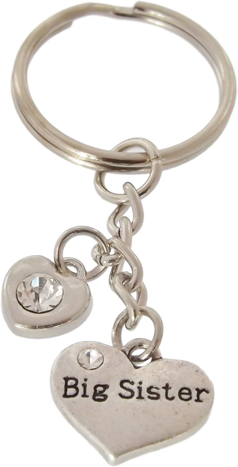 FizzyButton Gifts Special Sister Heart Keyring Key Ring with Rhinestone Charms and Turquoise Gift Box, Silver
