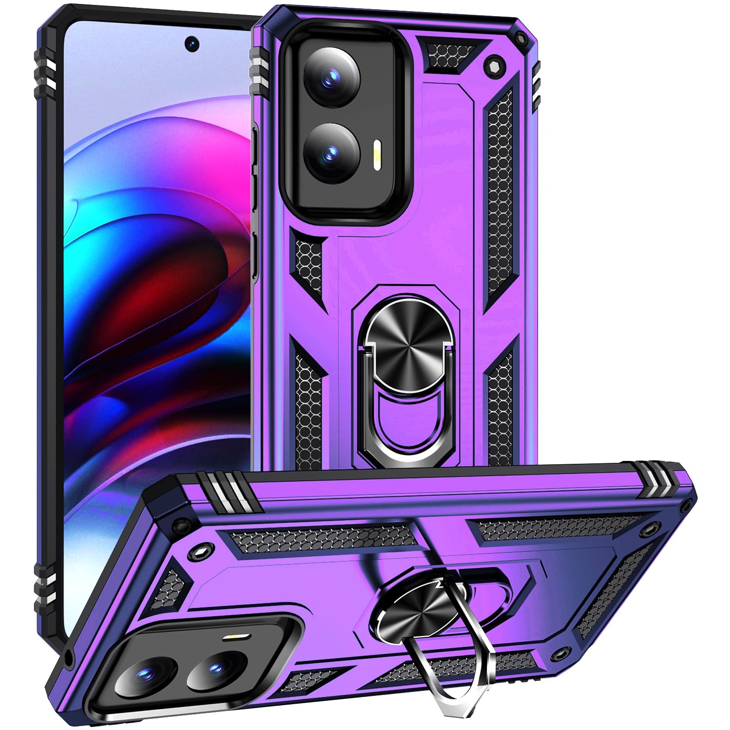 Photo 1 of Military Grade Drop Impact for Motorola Moto G Stylus 5G 2024 Case 360 Metal Rotating Ring Kickstand Holder Armor Heavy Duty Shockproof Case for Moto G Stylus 5G 2024 Phone Case (Purple)
