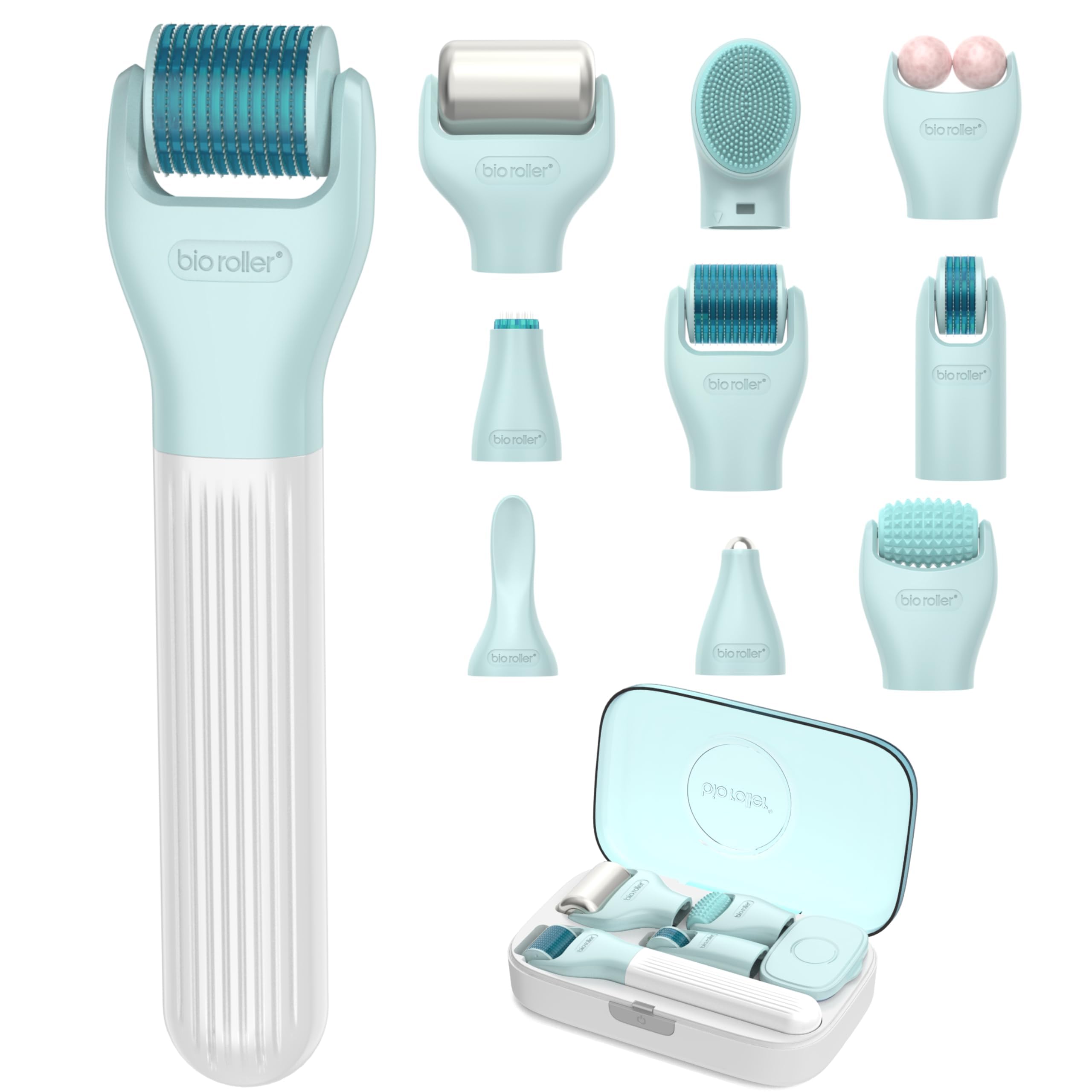 Micro Roller Biomassager for Face, Eyes, Scalp and Body - Premium Beauty Device 10 in 1 Kit