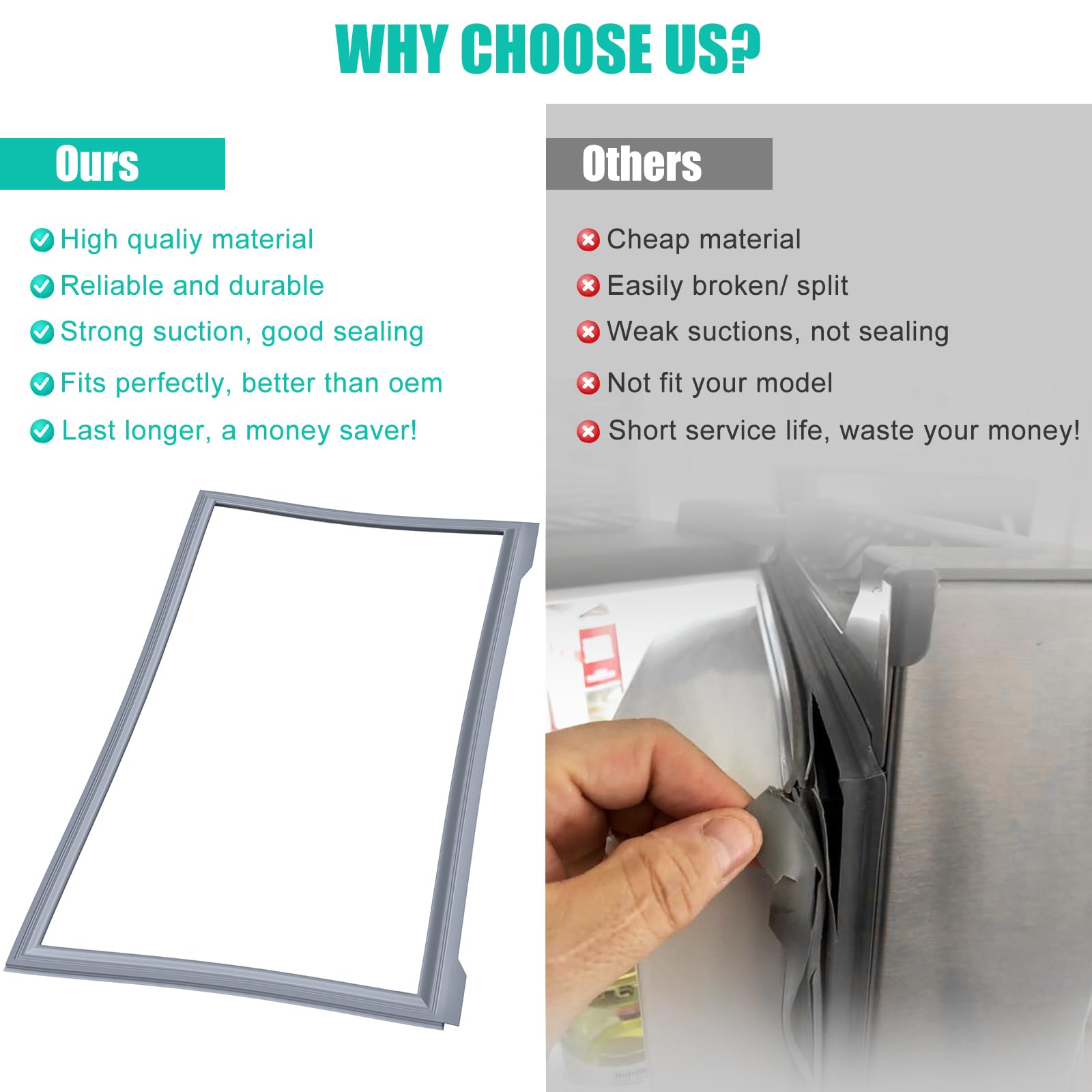 Upgraded W10830162 Refrigerator Door Gasket Replacement Compatible with Whirlpool Kenmore KitchenAid Refrigerator, 39.7