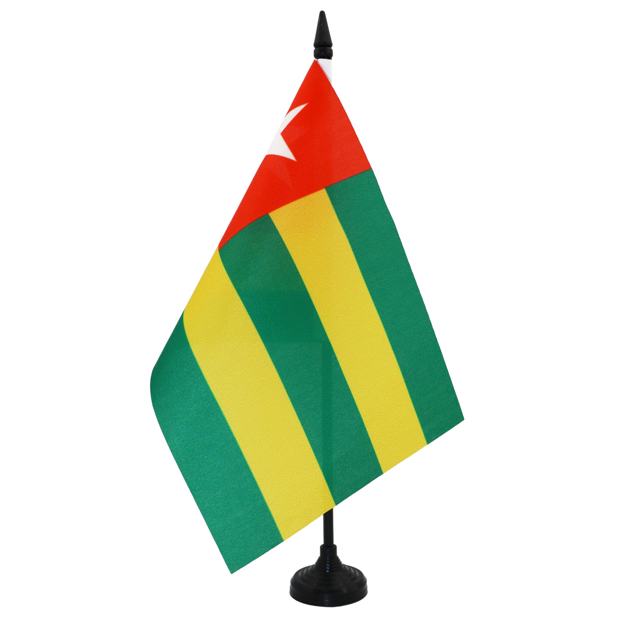 AZ FLAG Togo Table Flag 5'' x 8'' - Togolese Office Decoration 100% Polyester 21 x 14 cm - Mini Desk Flag with Pole and Black Plastic Base