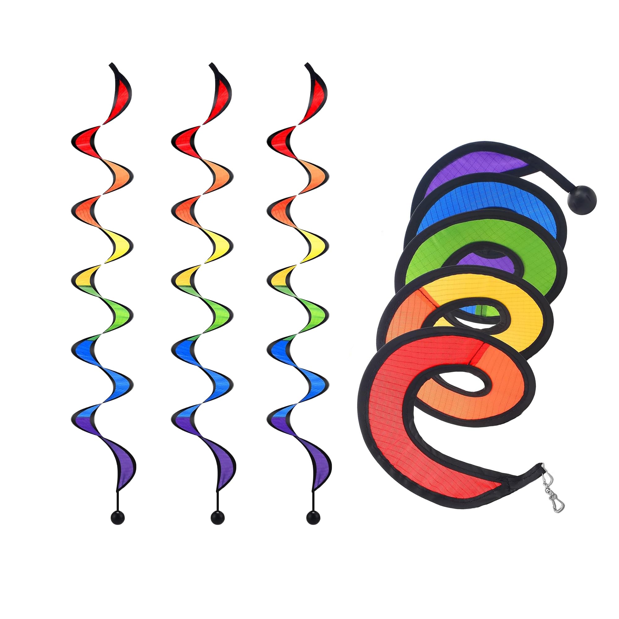 Rainbow Wind Spinner, 43 Inch Colorful Garden Lawn Decor, Outdoor Hanging Twister for Yard Patio Tent, 4pcs Kinetic Spiral Spinners