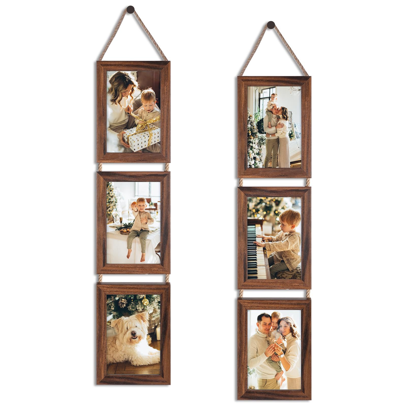 Photo 1 of QUTREY 4x6 Picture Frames Collage, 6 Openings Wall Hanging Photo Frame Set of 2 Display 4 by 6 inch Vertical Pictures Frame, Rustic Walnut Brown