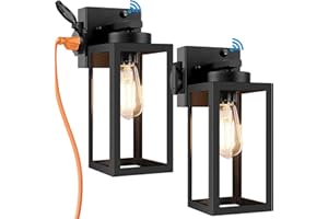 Bdrofn 2-Pack Dusk to Dawn Outdoor Light Fixtures,Outdoor Wall Lights with Outlet Sensor,Black Exterior Porch Lights Waterproof Outdoor Wall Sconce,Outside Lights for House,Garage,Front Door