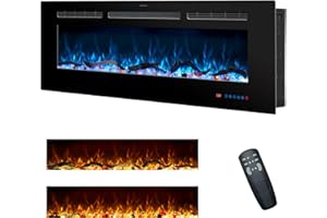 Rodalflame 48 Inches Electric Fireplace Inserts, Recessed and Wall Mounted Fireplace Heater for Indoor Use with Remote Control, 13 Color Flames with Log &Crystal, 9H Timer, 750/1500W
