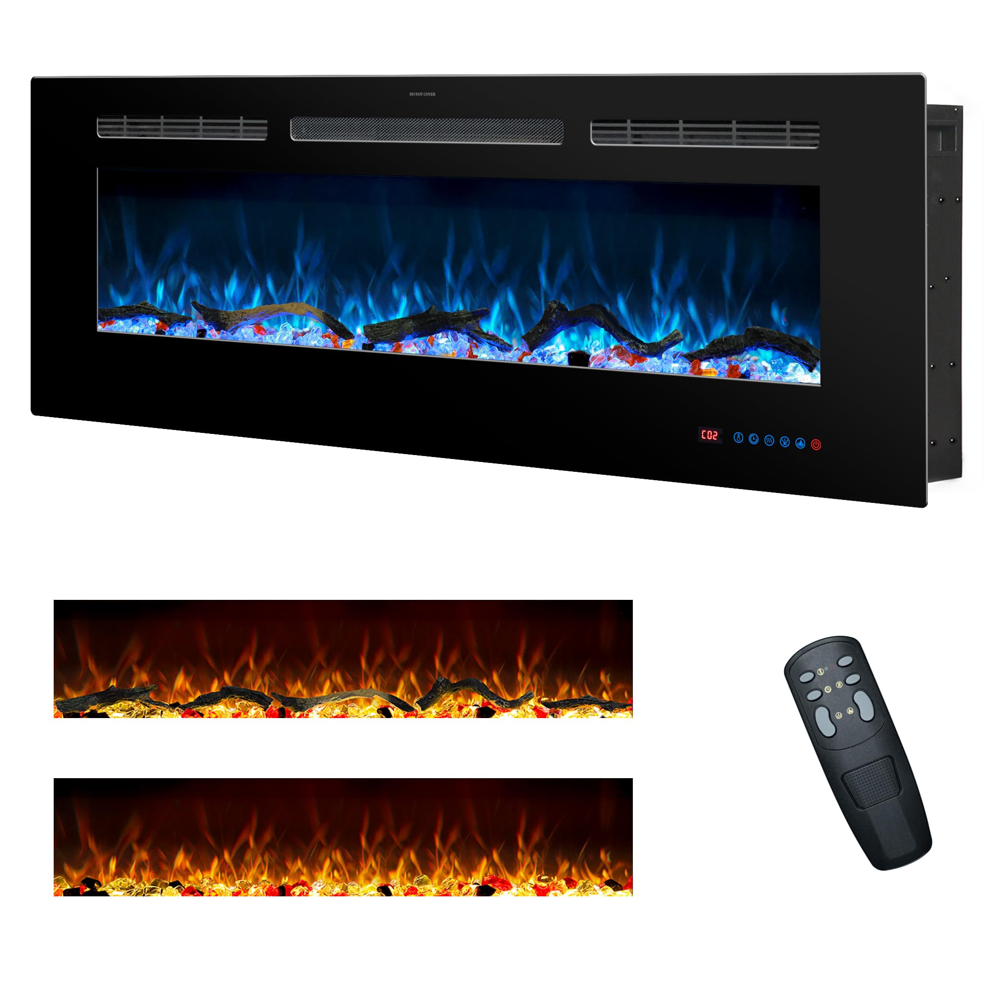Photo 1 of Rodalflame 48 Inches Electric Fireplace Inserts, Recessed and Wall Mounted Fireplace Heater for Indoor Use with Remote Control, 13 Color Flames with Log &Crystal, 9H Timer, 750/1500W