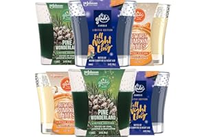 ZOMPOZ Glade Holiday Christmas Scented Candles, 6 Assorted Seasonal Air Freshener Candle Jars, Fall Night, Pine Wonderland, Pumpkin Lattes Scents, with Pine Juniper and Mistletoe 3.4 Oz