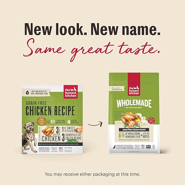 THE HONEST KITCHEN HUMAN GRADE WHOLEMADE™ DEHYDRATED GRAIN FREE CHICKEN DOG FOOD – COMPLETE & BALANCED MEAL OR TOPPER – 2 LB BAG