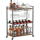 Lifewit Bar Cart, 3 Tier Serving Home Bar with Lockable Wheels, Wine Rack and Glass Holders, Rolling Drink Mobile Liquor Cart